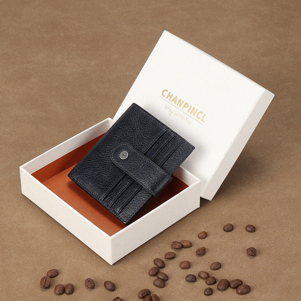 Men's Boxed Thin First Layer Cowhide Zipper Men's Wallets