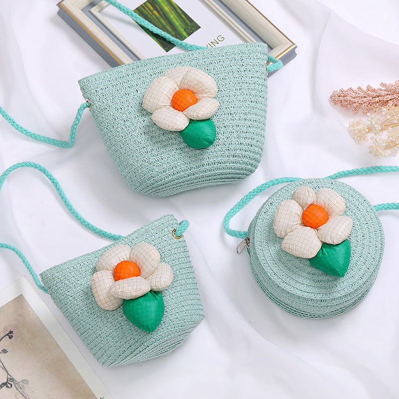 Flowers Straw Woven Cute Mini Seaside Crossbody Bags