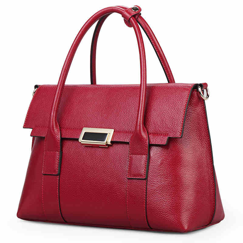 Women's Cowhide Solid Color Stitching Large Business Handbags