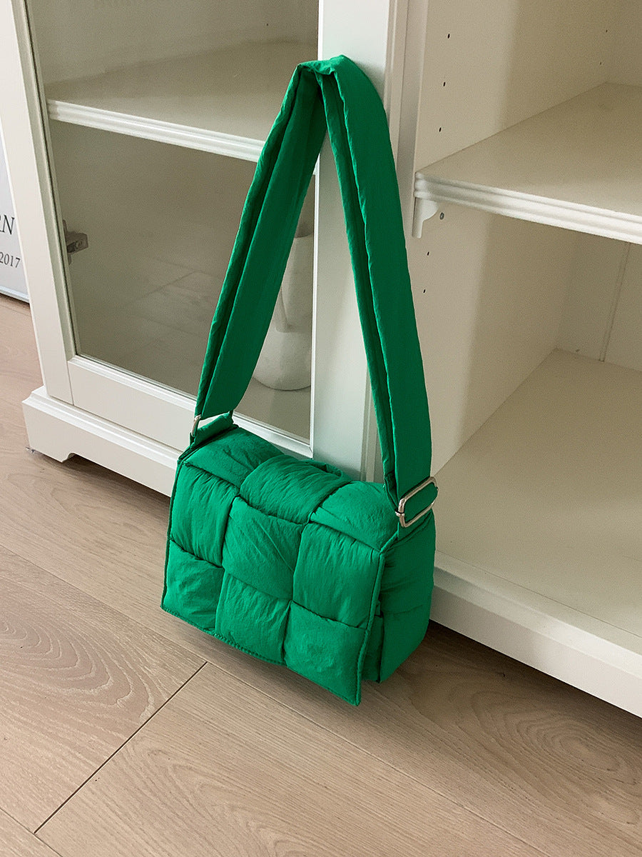 Wide Strap Woven Plaid Son Mother Flip Crossbody Bags