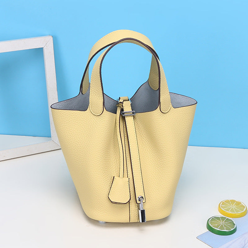 Lychee Pattern Vegetable Basket Genuine Leather Fashion First Bags