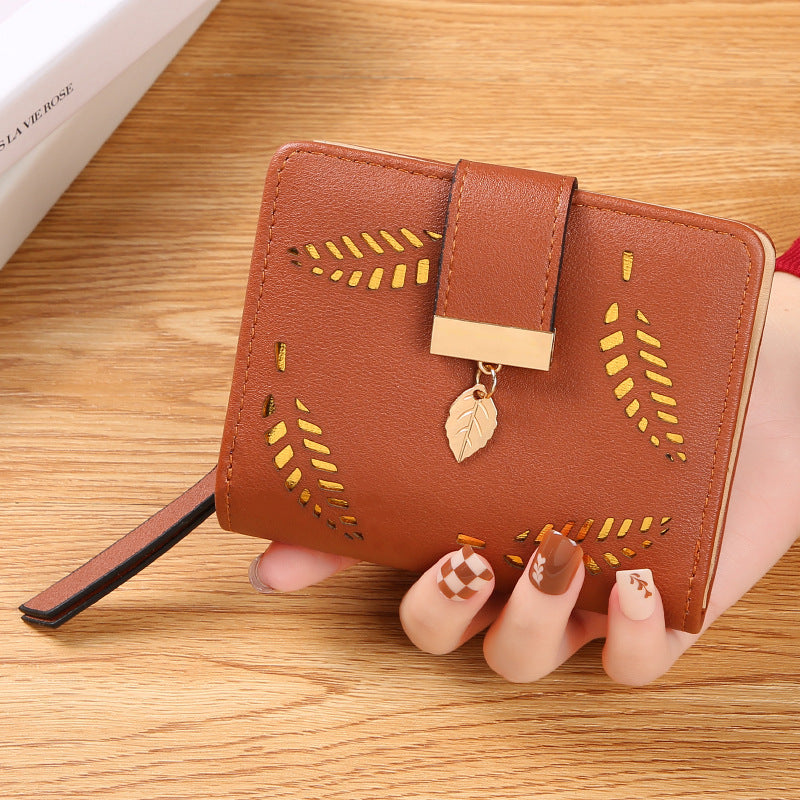 Women's Short Leaf Korean Hollowed Fashion Trendy Ladies Wallets