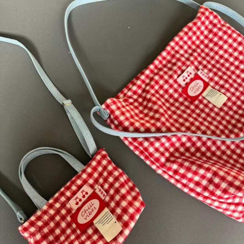 Cute Large Capacity Fresh Red Plaid Shoulder Bags