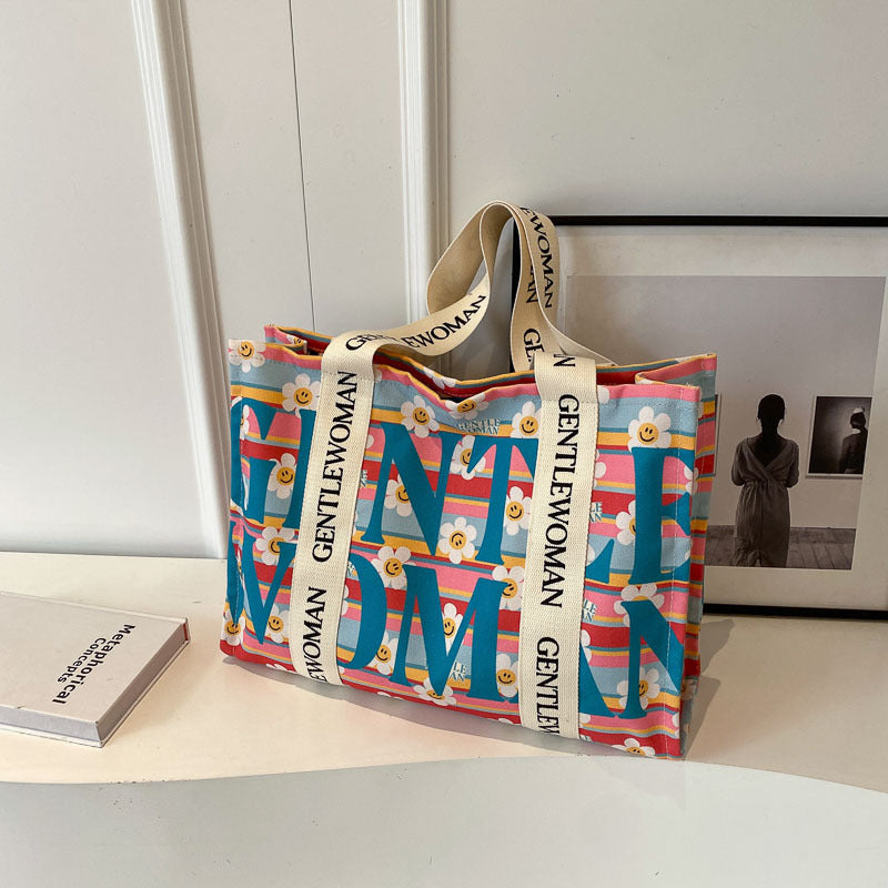 Women's Canvas Large Capacity Letter Fashion Shoulder Bags
