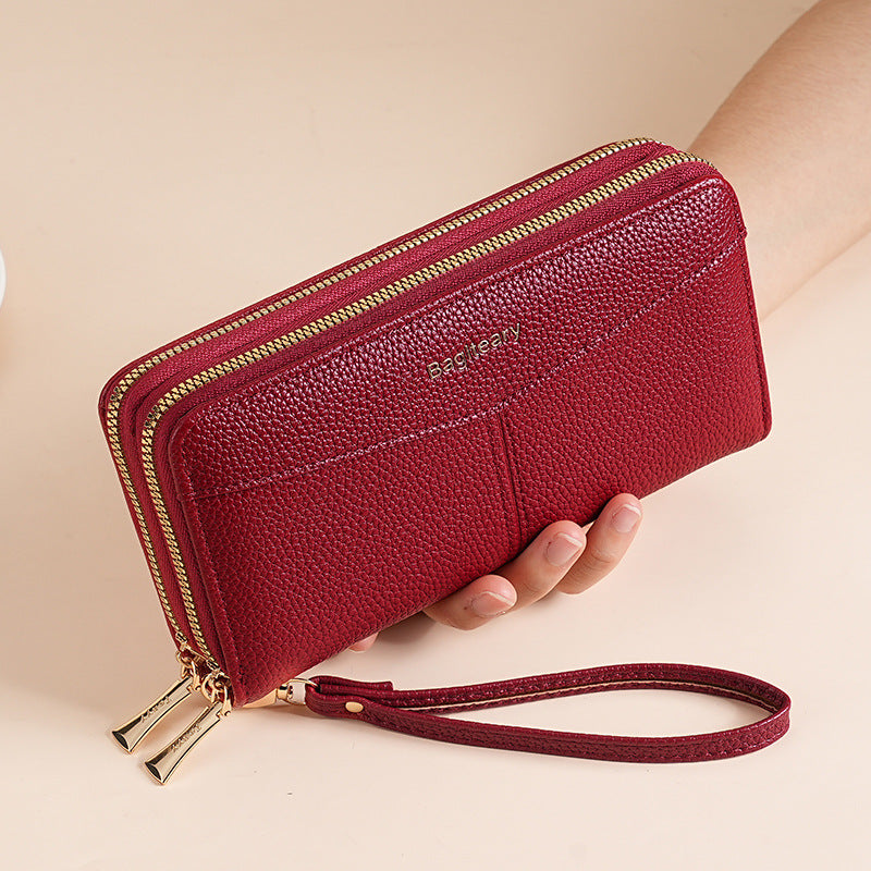 Women's Double Pull Large Capacity Lychee Pattern Ladies Wallet
