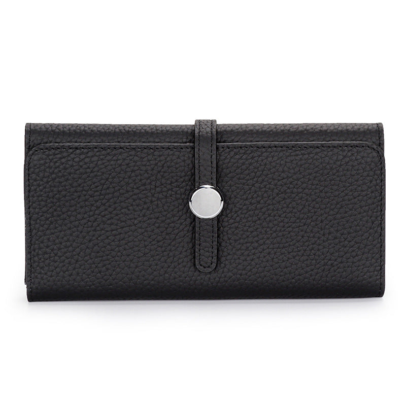 Women's Long Genuine Leather Folding Large Capacity Soft Cowhide Ladies Wallets