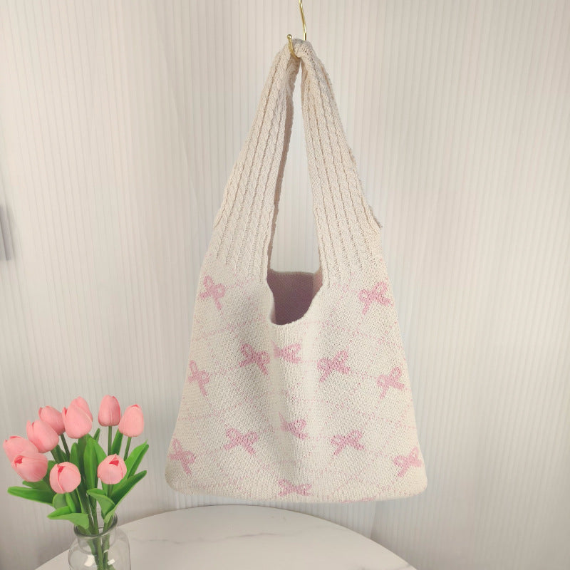 Women's Chinese Knot Knitted Bowknot Woven Shoulder Bags