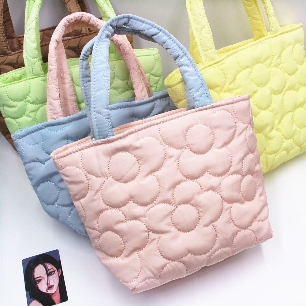Women's Korean Style Quilted Portable Lunch Snack Buggy Cart Handbags