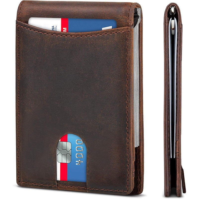 Men's Solid Color Certificate Beauty Gold Clip Business Genuine Men's Wallet