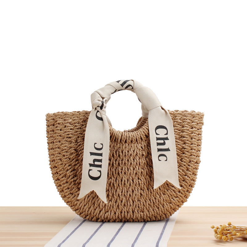 Letter Scarf Portable Papyrus Woven Straw Outing Shoulder Bags