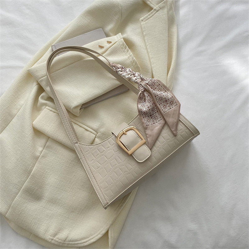 Women's Simple Textured Design Fashion Underarm Baguette Bags