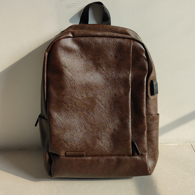 Men's Fashion Green Simple Leather Computer Backpacks
