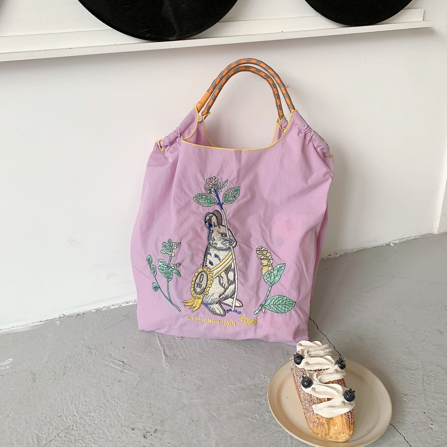 Homemade Shopping Nylon Cloth Embroidery Flower Bags