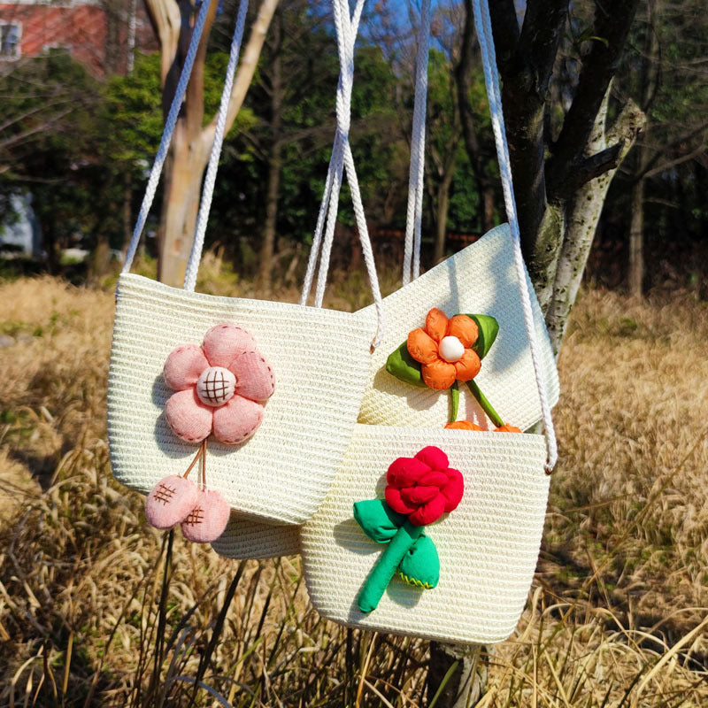 Children's Summer Weaving Straw Cute Mobile Western Phone Bags