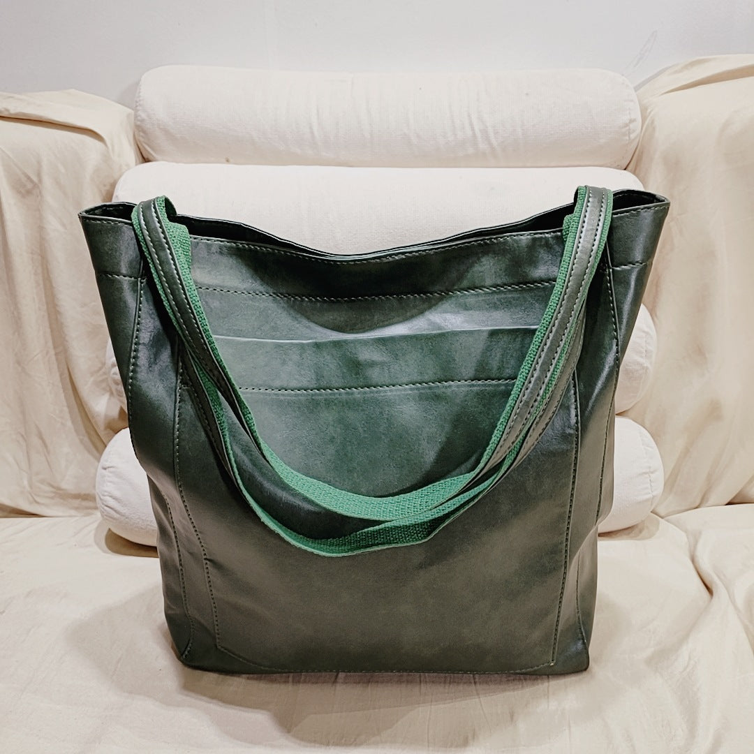 Women's Portable With Pocket One Retro Oil Waxed Tote Bags