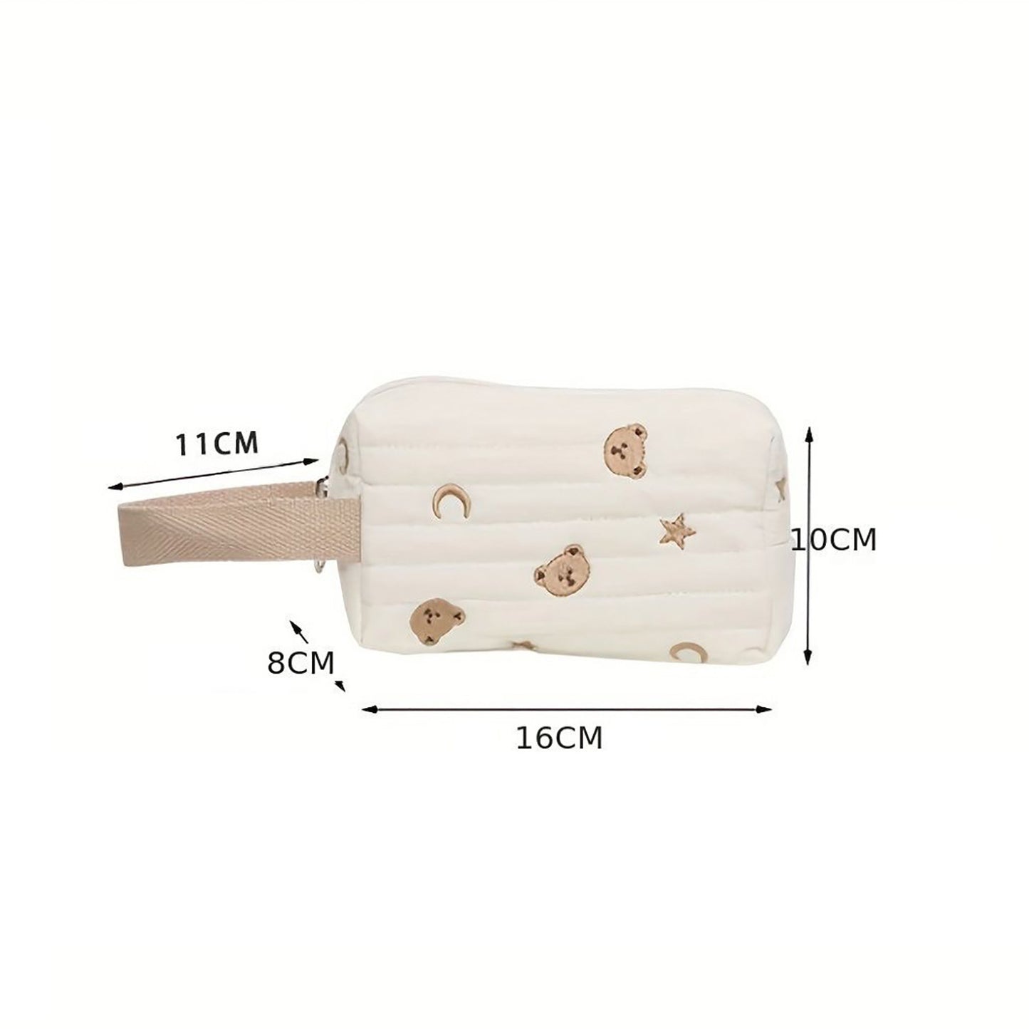 Embroidered Bear Portable Stationery Quilted Cotton Wrist Cream Style Cosmetic Bags