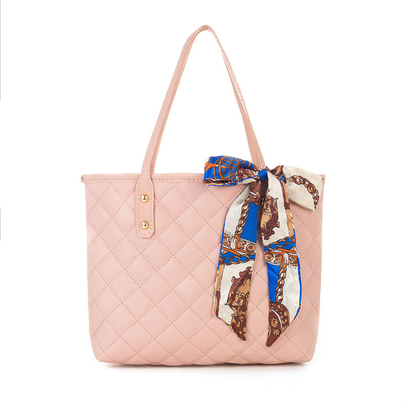 Large Capacity Rhombus Embroidered Trendy Simple Silk Handbags