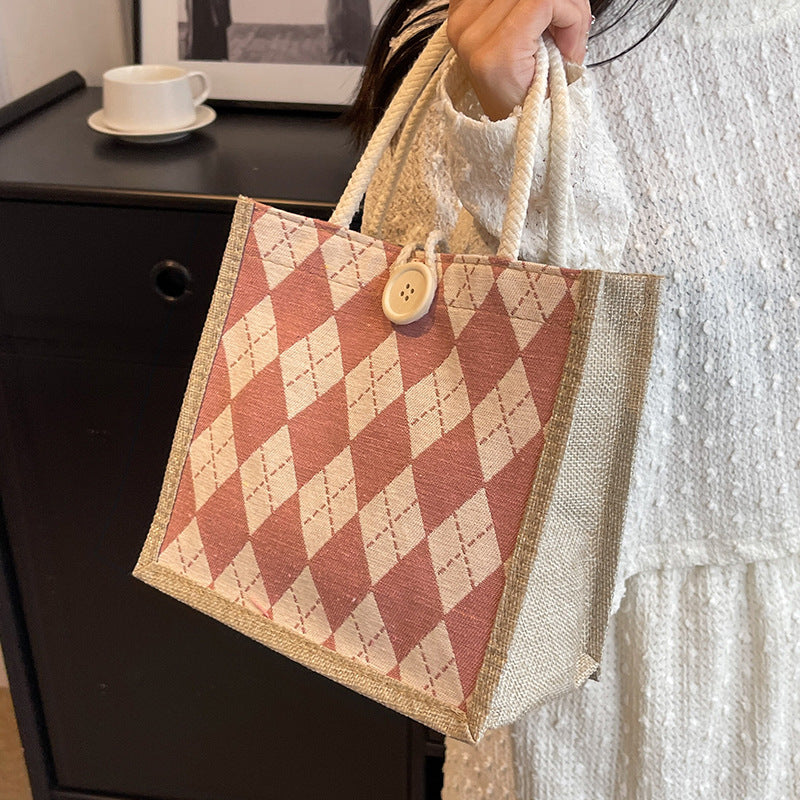 Lunch Box Canvas Female Single Rhombus For Handbags