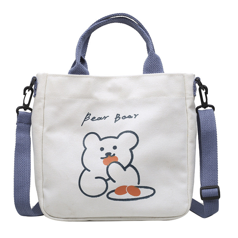 Women's Canvas Fresh Artistic Style Cartoon Cute Women's Shoulder Bag