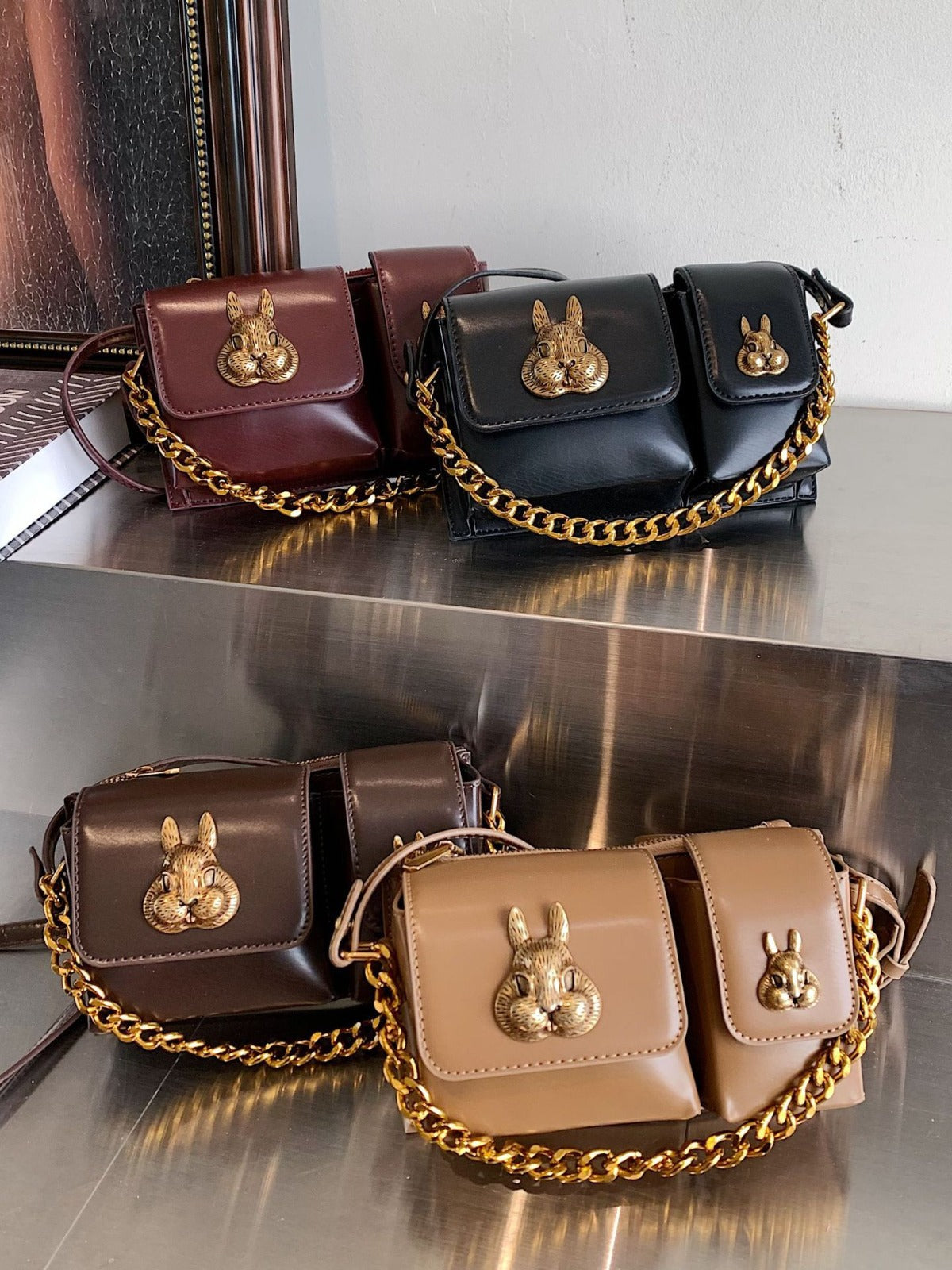 Women's Minority Fashion Haulage Motor Chain Rabbit Crossbody Bags