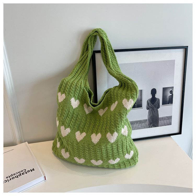 Love Heart Pattern Woven Large Capacity Shoulder Bags