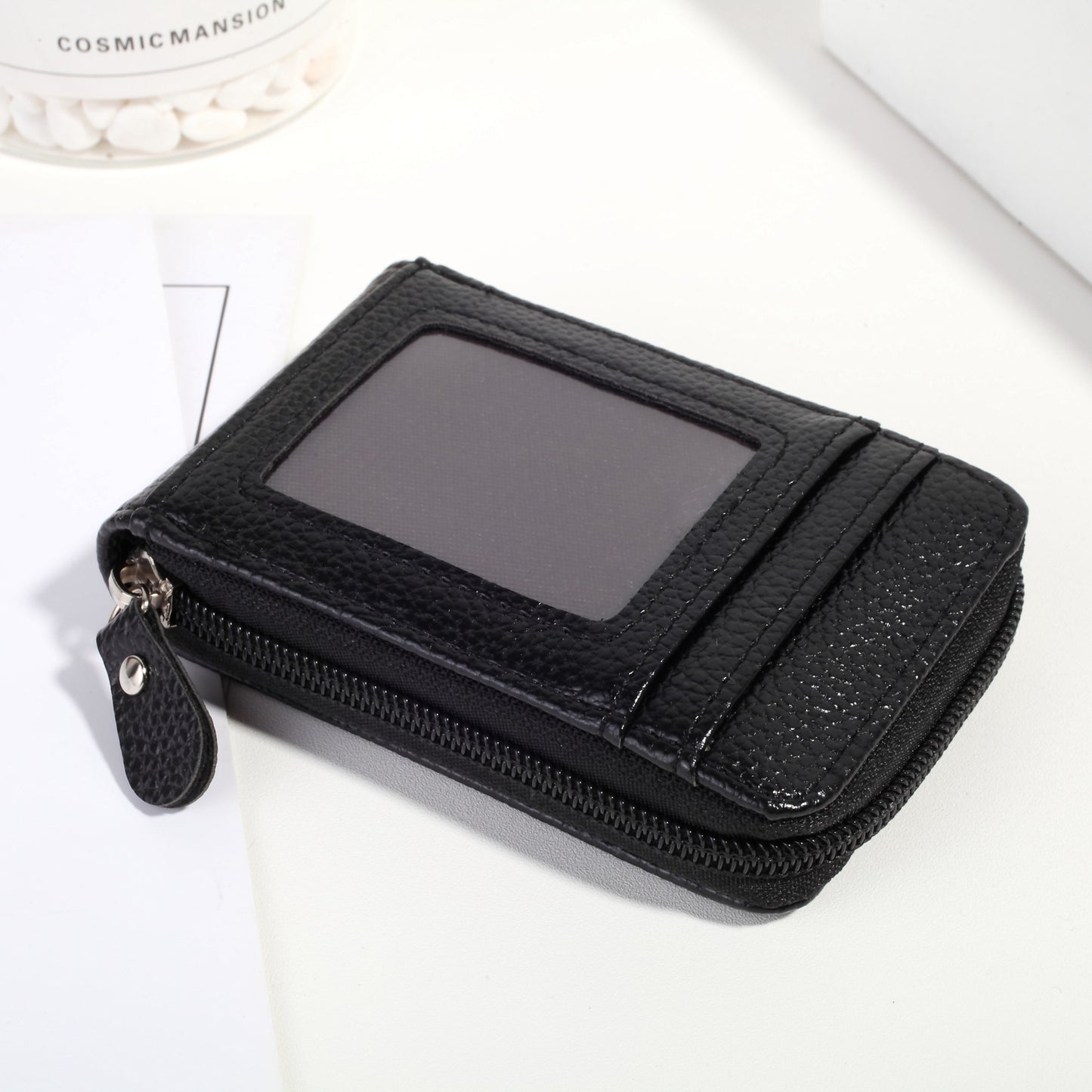 Women's Vertical Lychee Pattern Mini Swiping Multiple Card Holder