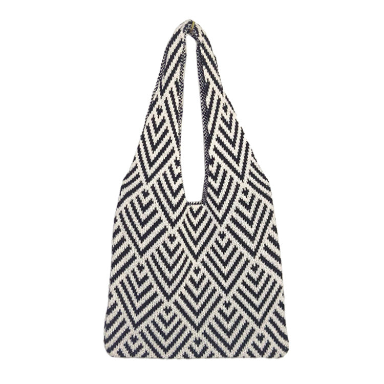 Women's Contrast Color Striped Knitted Large Capacity Shoulder Bags