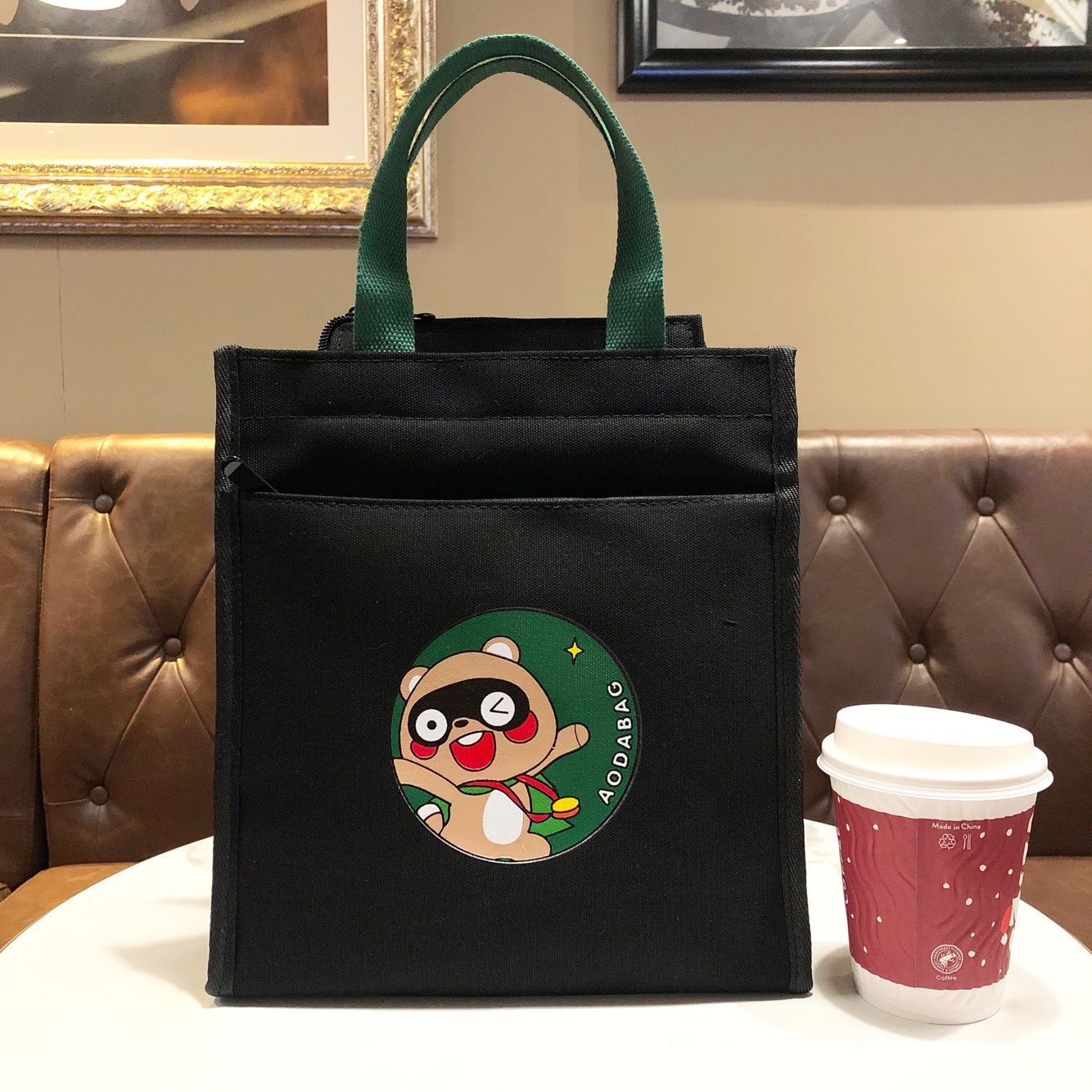 Canvas Cute Cartoon Bear Zipper Tuition Mummy Lunch Handbags