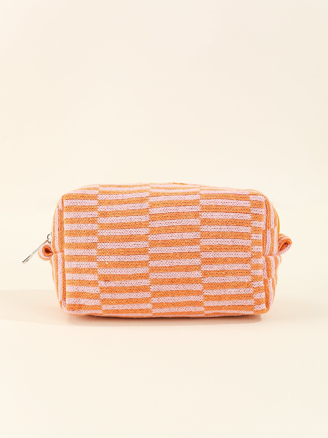 Wool Knitted Large Capacity Striped Color Matching Plaid Cosmetic Bags