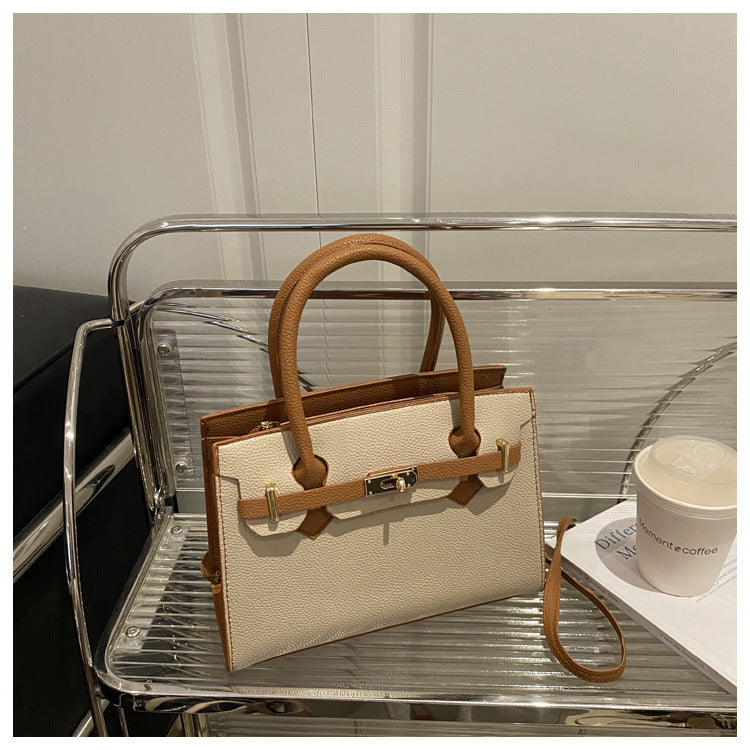 Women's Simple Solid Color Fashion Large Capacity Litchi Handbags