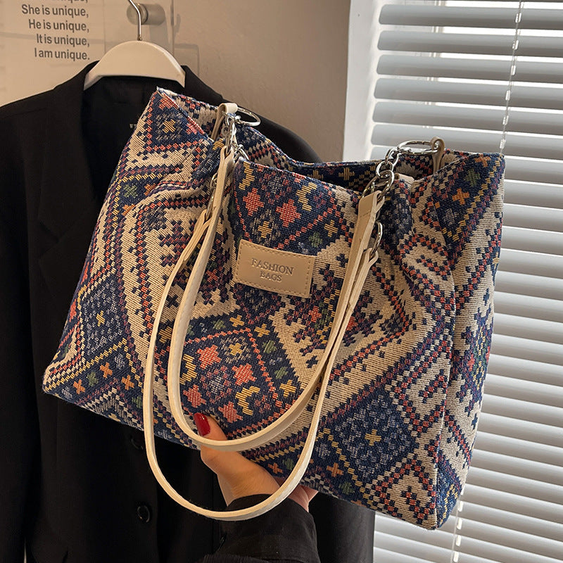 Women's Ethnic Style Large Capacity Commuter Canvas Shoulder Bags