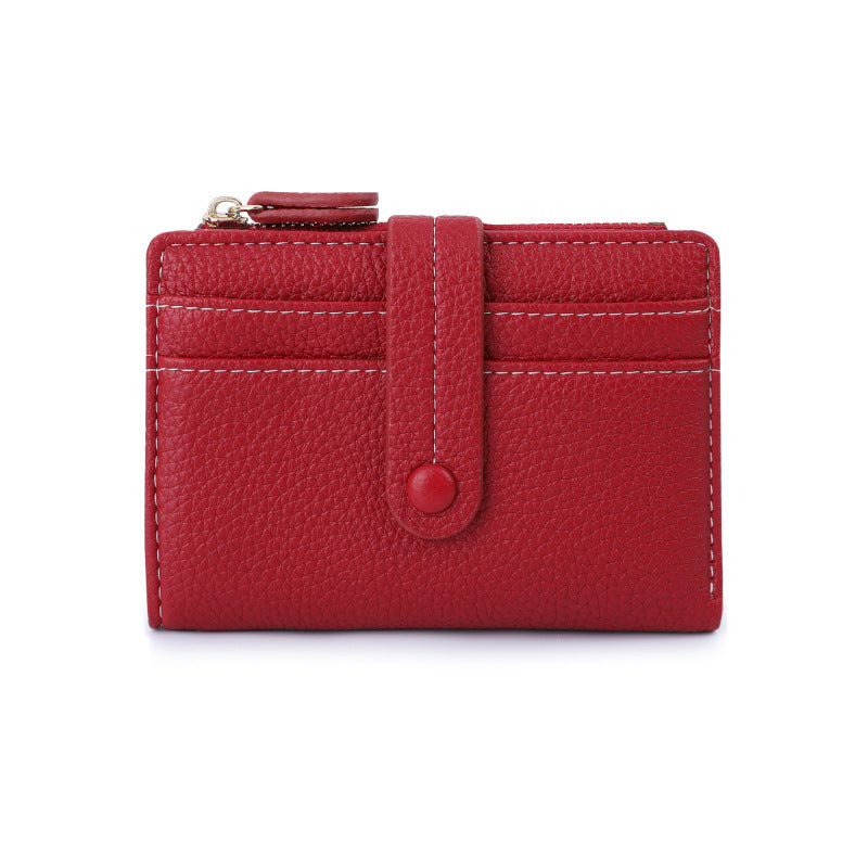 Women's Swiping Multiple Slots Short Lychee Pattern Ladies Wallet
