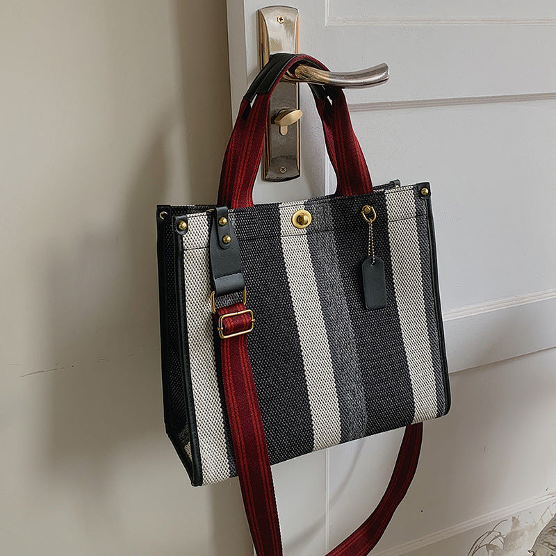 Women's Retro Portable Trend Canvas Striped Crossbody Bags