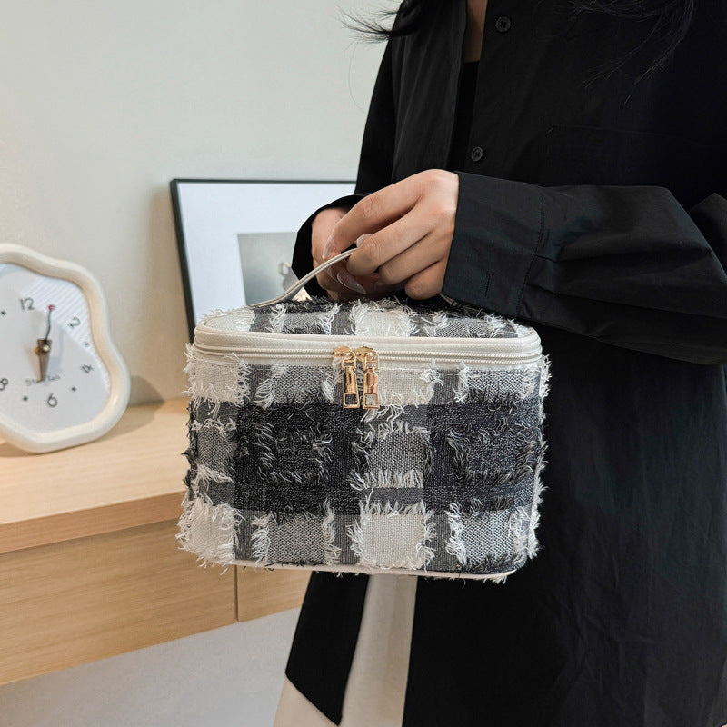 Denim Gray White Large Capacity Portable Makeup Bag