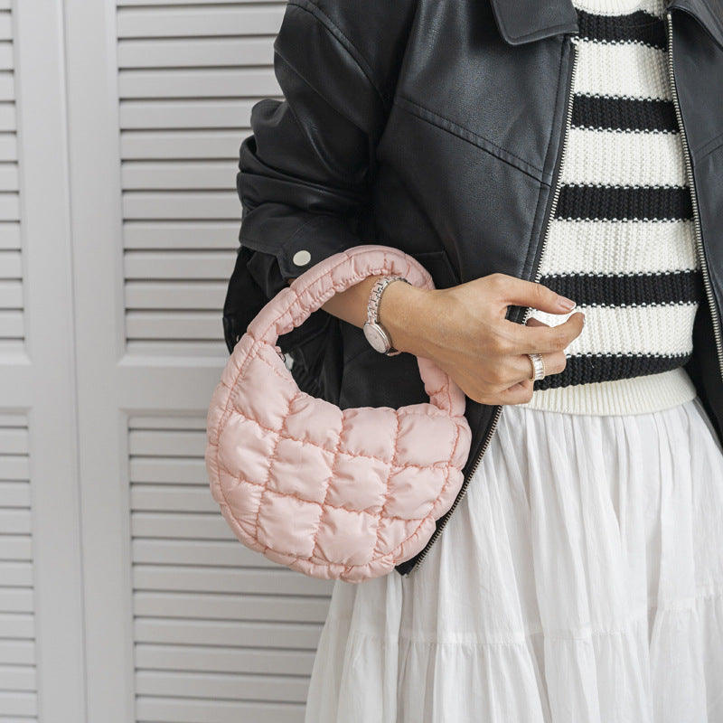 Women's Plaid Down Cotton Bubble Fashion Pleated Handbags