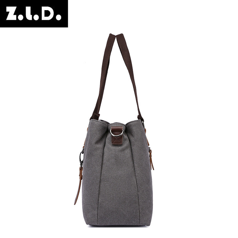 Women's Canvas Portable Solid Color Zipper Shoulder Bags