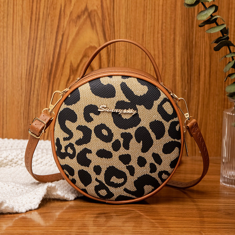 Women's Fashion Vintage Leopard Print Round Popular Crossbody Bags