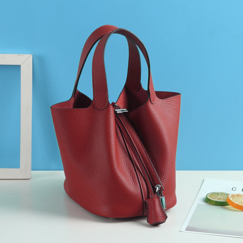 Lychee Pattern Vegetable Basket Genuine Leather Fashion First Bags