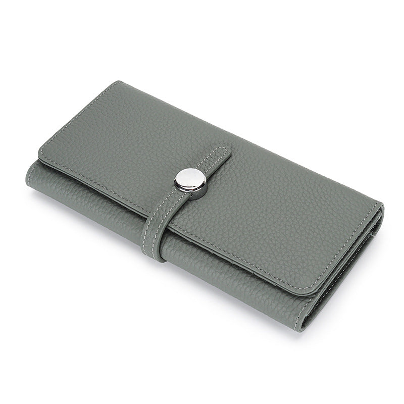 Women's Long Genuine Leather Folding Large Capacity Soft Cowhide Ladies Wallets