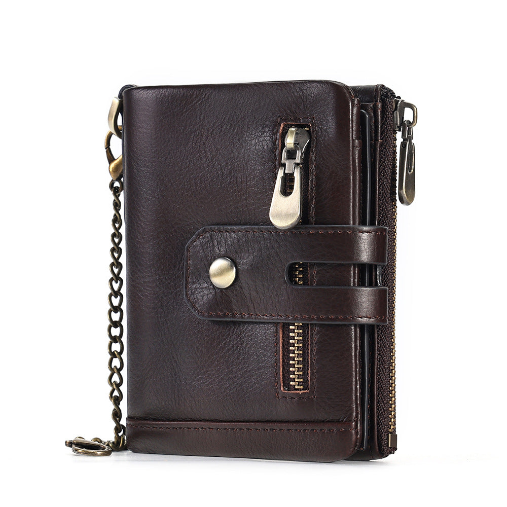 Men's Vintage Multiple Slots Large Capacity With Chain Genuine Leather Card Holder