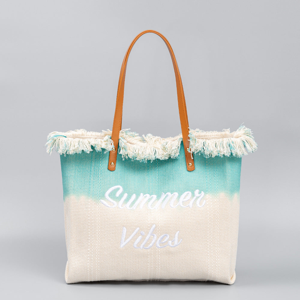 Embroidered Tassel Canvas Magnetic Snap Commuter Shoulder Bags