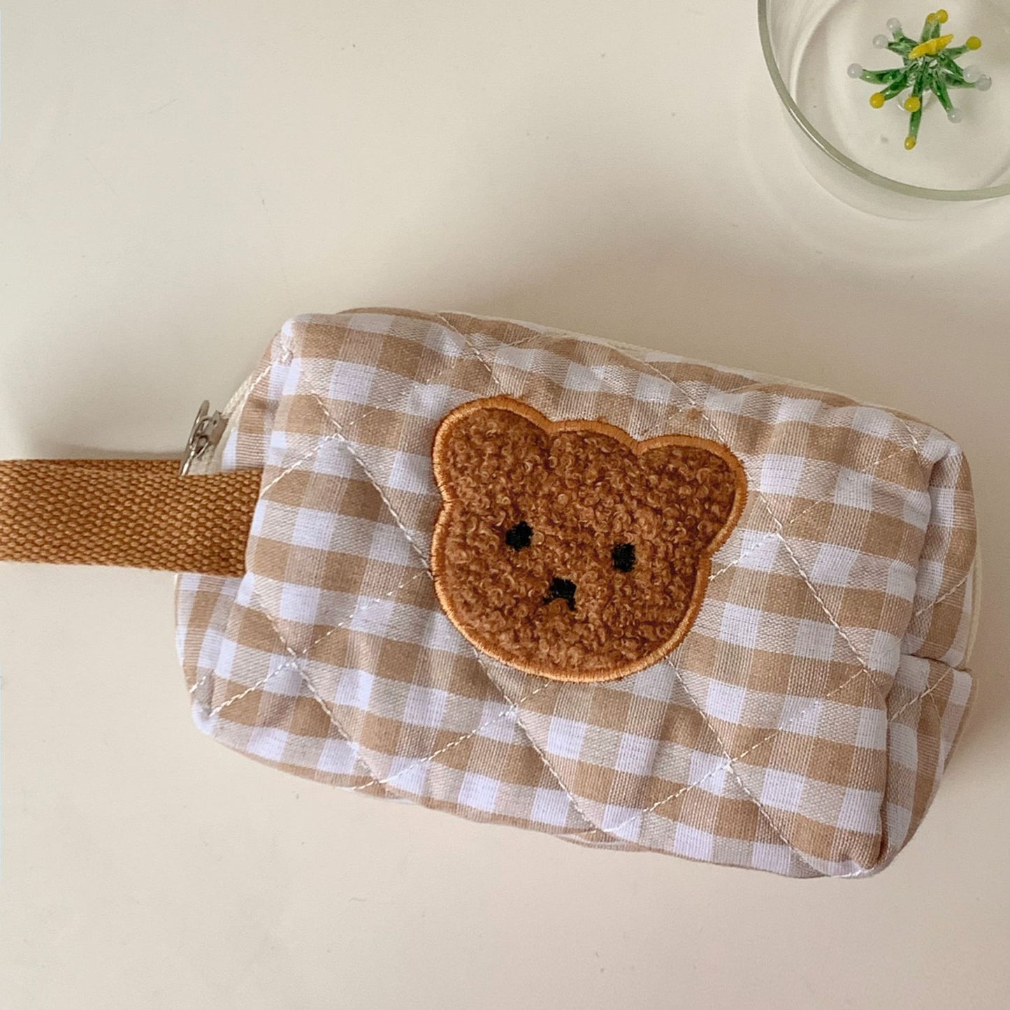 Women's Curly Patch Bear Cute Niche Storage Cosmetic Bags