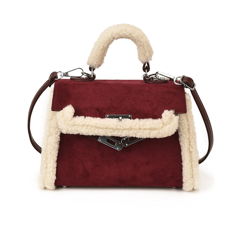 Women's Fashion Lamb Wool Stitching Kelly Versatile Women's Shoulder Bag
