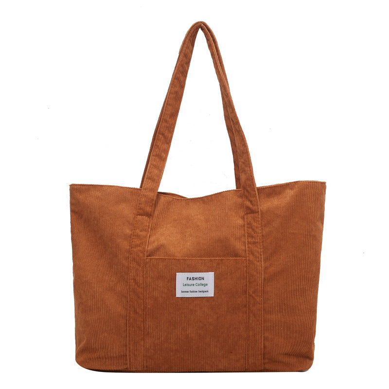 Women's Solid Color Corduroy Big Trendy Large Capacity Shoulder Bags