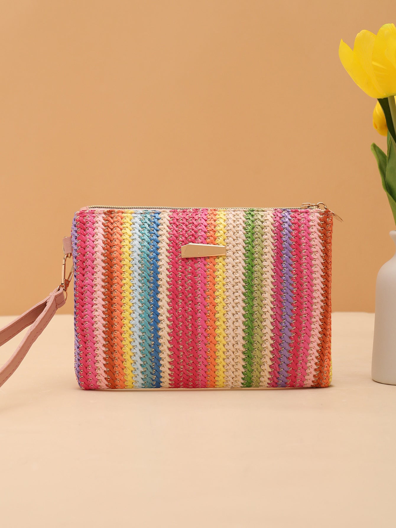 Women's Fashion Rainbow Woven Summer Clutch Fresh Crossbody Bags