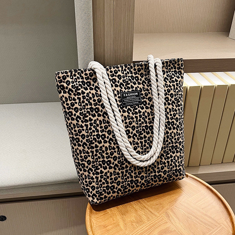 Women's Portable Canvas Fashion Leopard Print Artistic Unique Bucket Bags