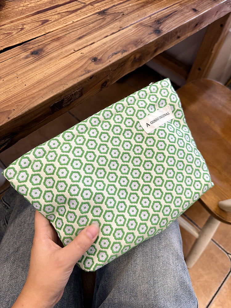 Green Window Flower Storage Canvas Toiletry Clutch Cosmetic Bags