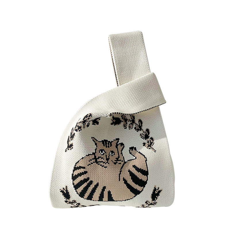 Design Cute Fat Cat Knitted Hand Shoulder Bags