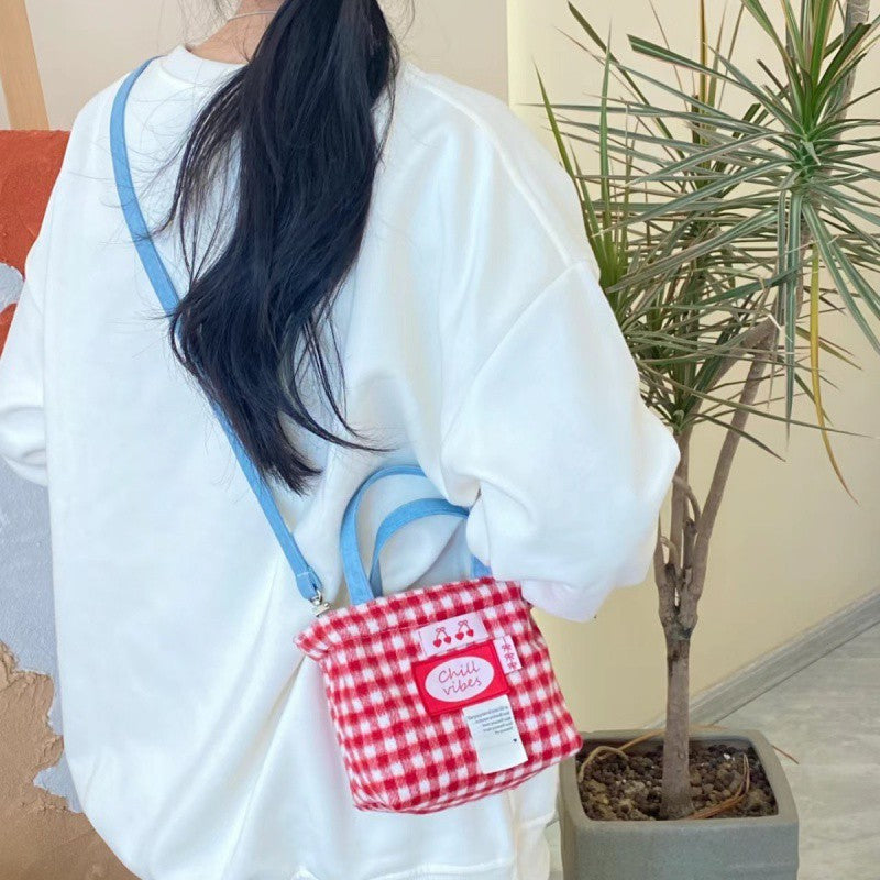 Cute Large Capacity Fresh Red Plaid Shoulder Bags