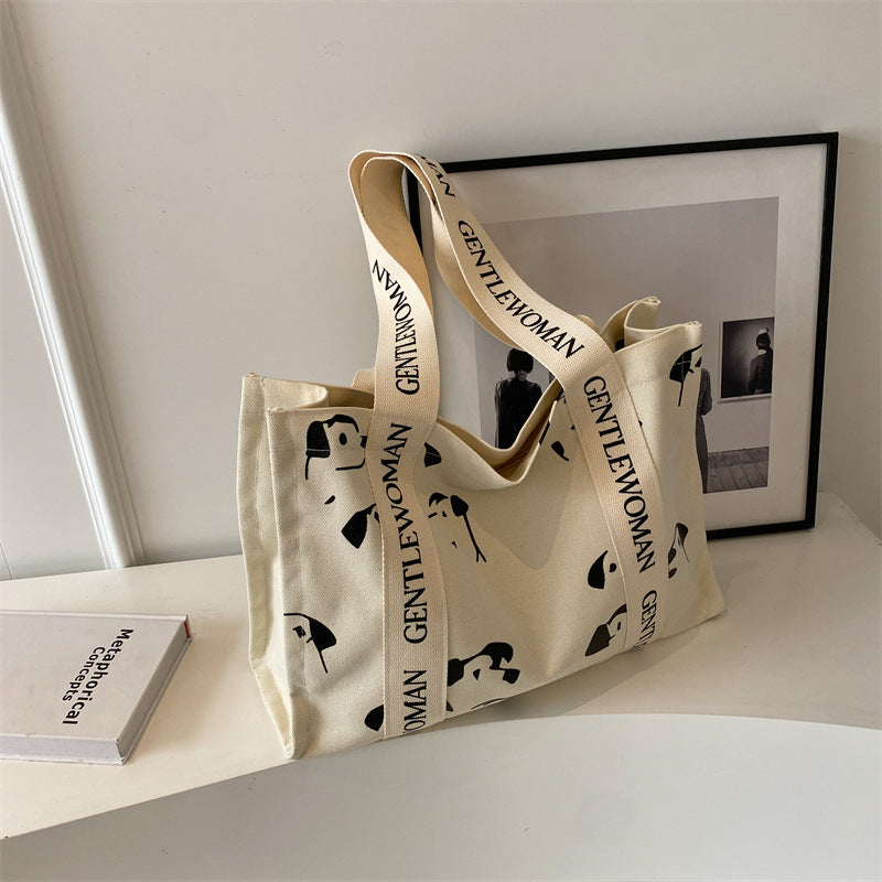 Women's Large Capacity Canvas Simple Letters Class Shoulder Bags